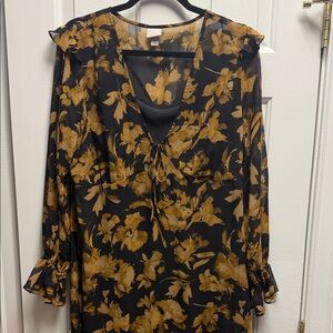 Black Dress with Mustard Floral Print